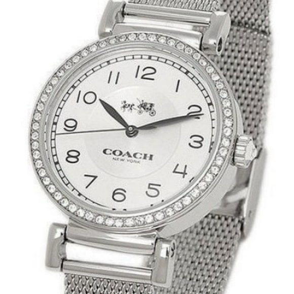 COACH 14502651 MADISON WHITE GLITZ DIAL SILVER STAINLESS MESH BAND WOMENS WATCH - Picture 4 of 8